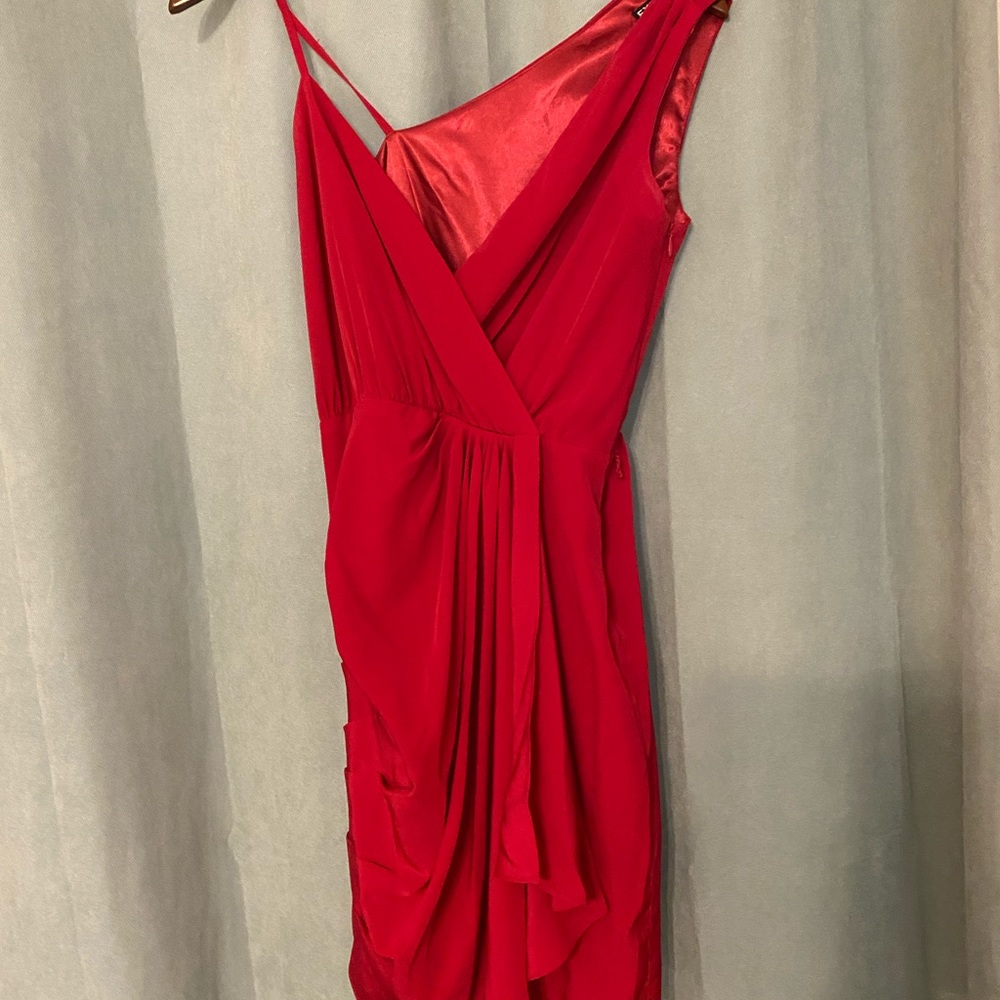 Pink satin asymmetrical dress
